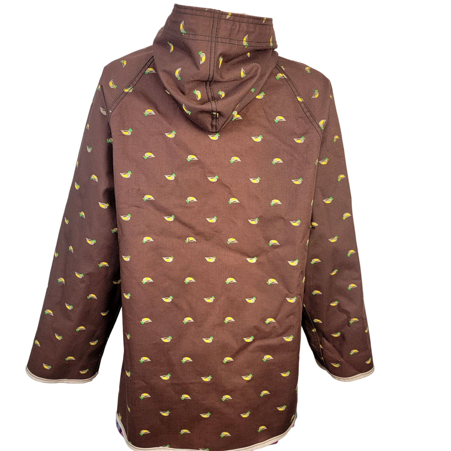 Vintage 80s Reversible Duck Raincoat Women Large Brown Beige Jacket Coat