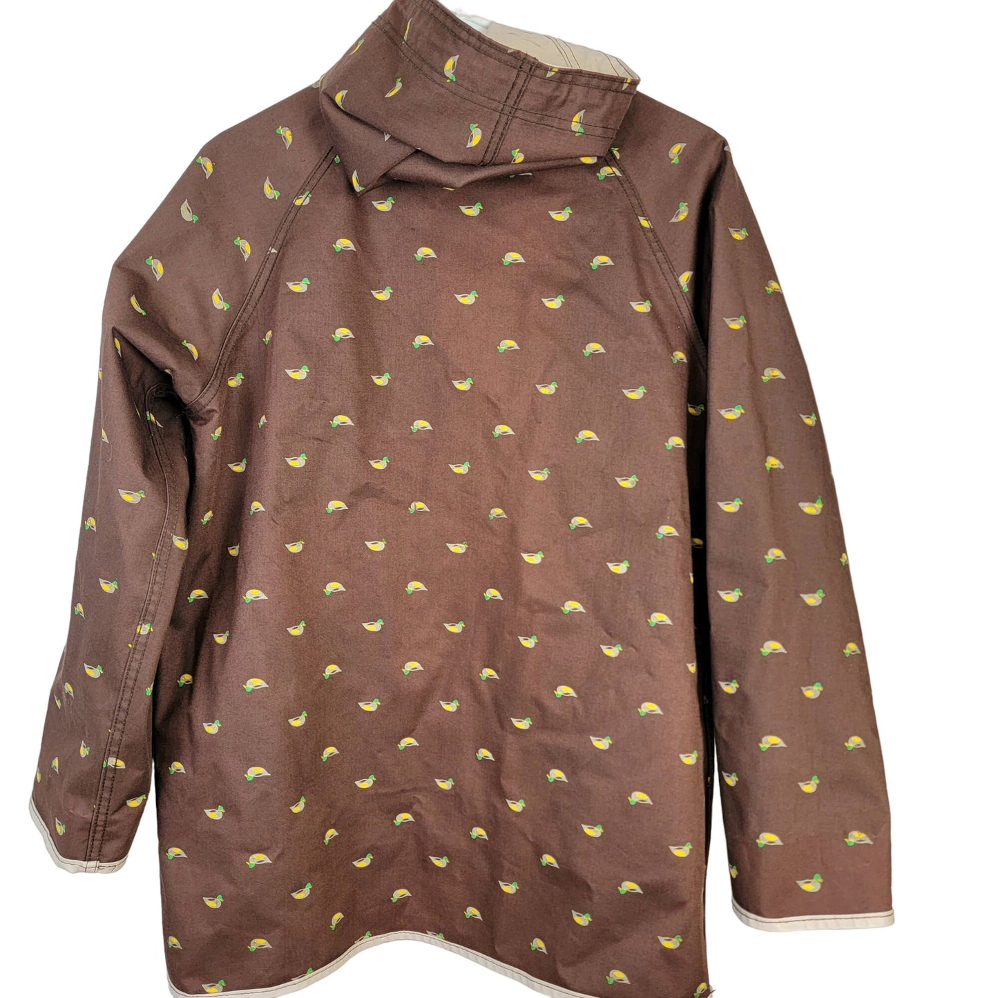 Vintage 80s Reversible Duck Raincoat Women Large Brown Beige Jacket Coat
