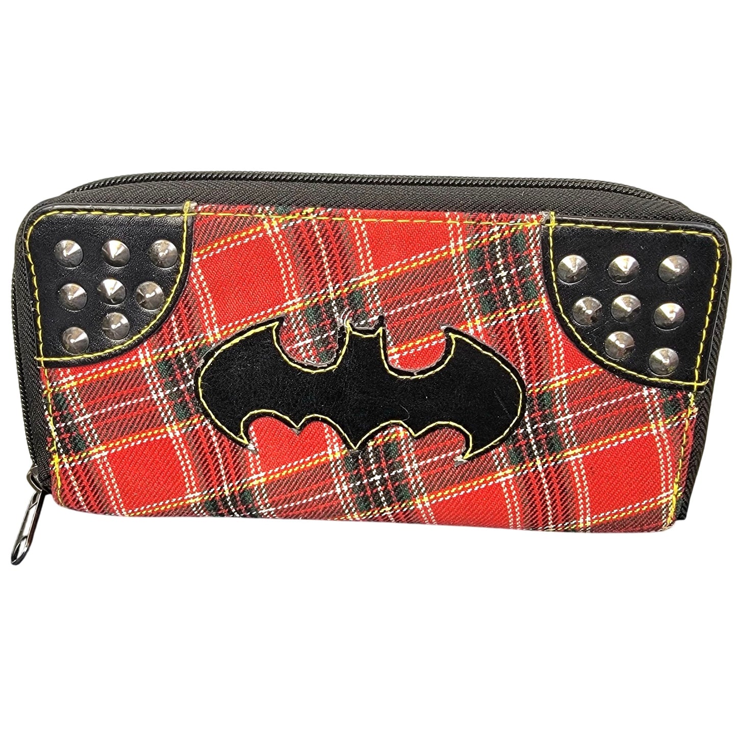 Batman Dc Comics Plaid Wallet Women Red Black Metal Stud Zip Bag Card Holder