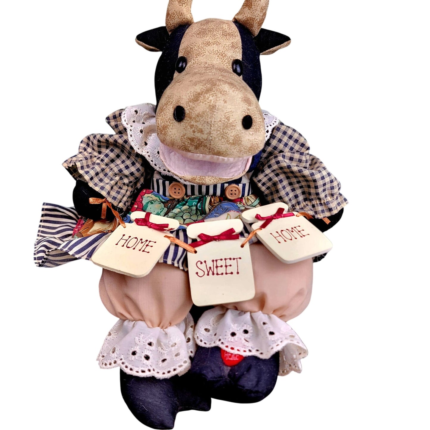 Music Playing Vintage 80s Handmade Cow Stuffed Animal Farm Home Deco