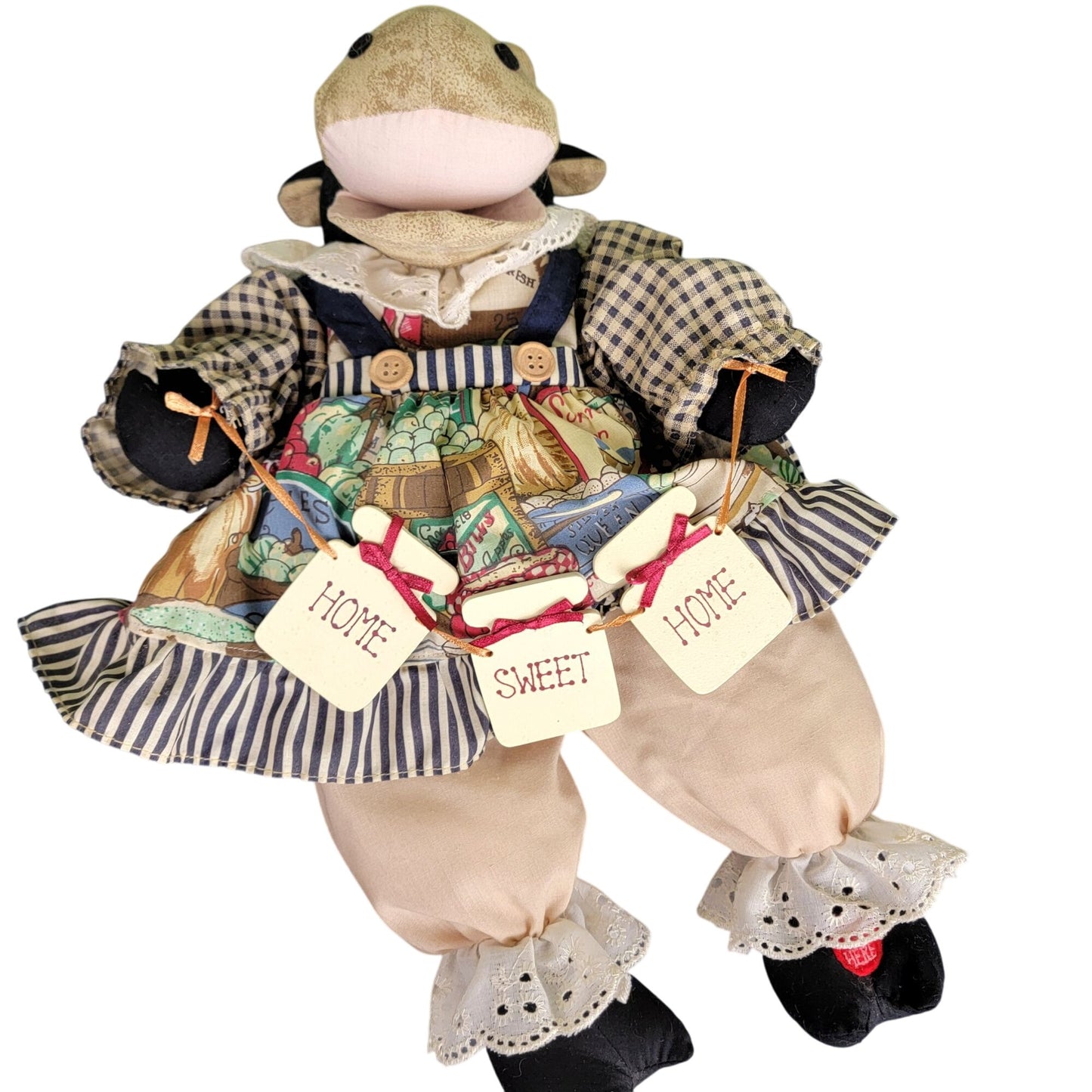 Music Playing Vintage 80s Handmade Cow Stuffed Animal Farm Home Deco