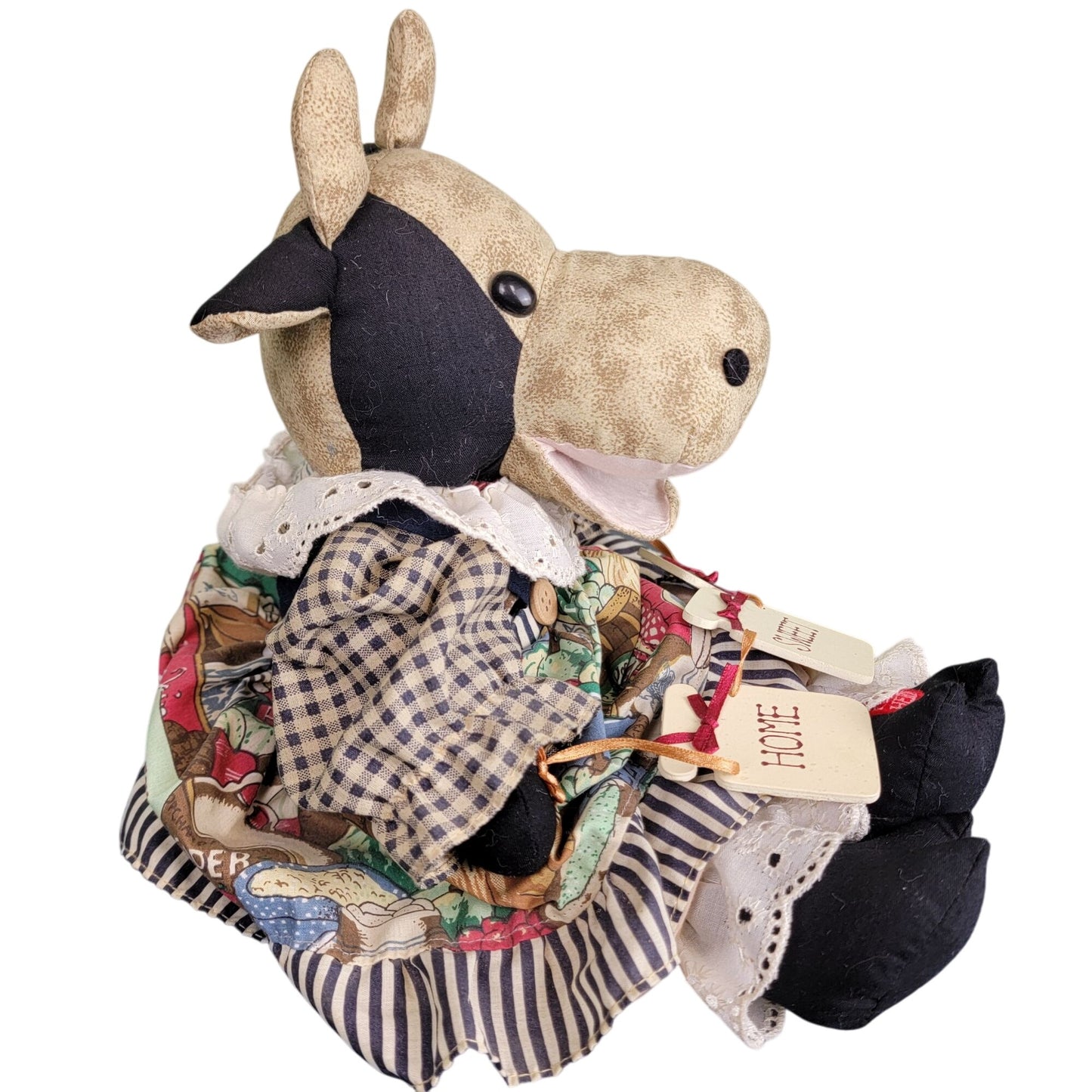 Music Playing Vintage 80s Handmade Cow Stuffed Animal Farm Home Deco
