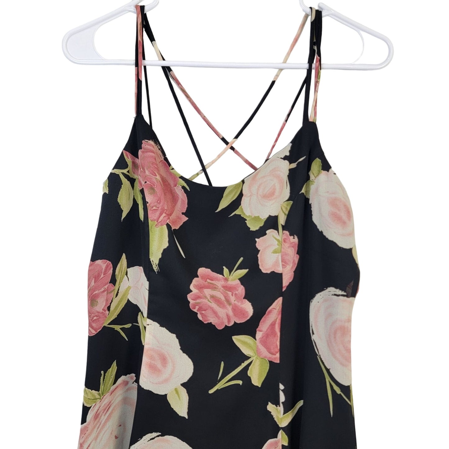 Vintage 90s Floral Mini Dress Medium 10 Petite Black Pink Shift Formal