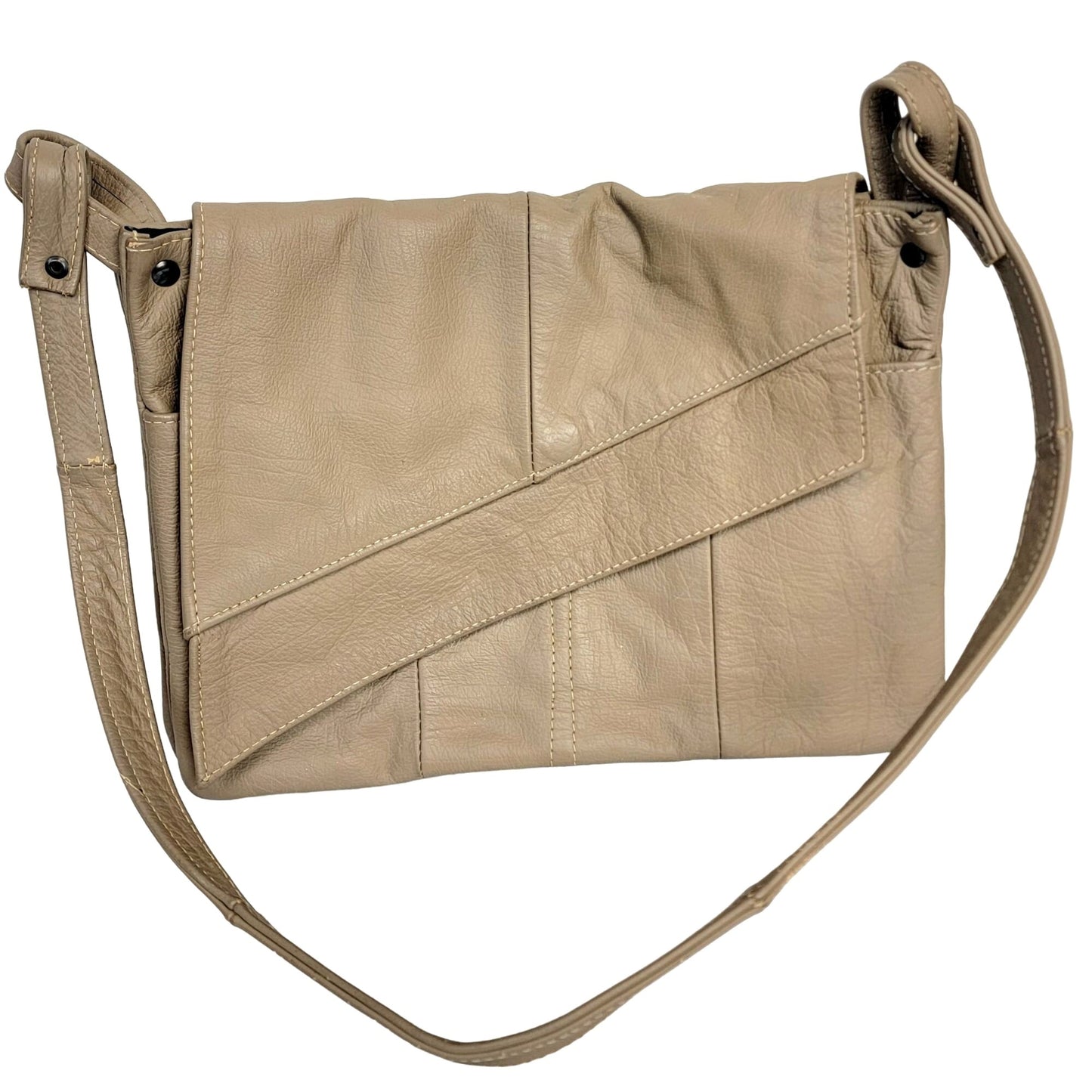 Vintage Leather Shoulder Bag Fold Over Snap Button Purse Tan 90s