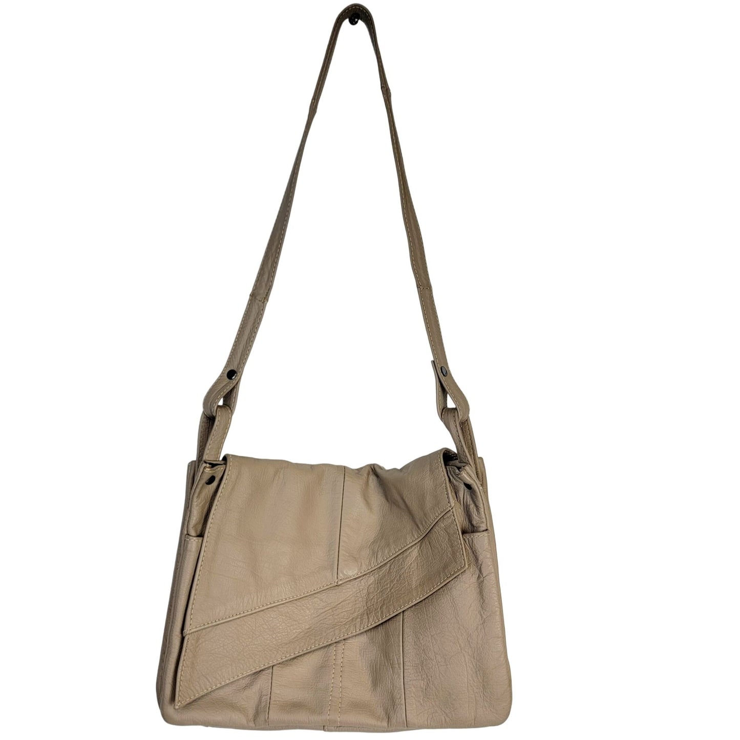 Vintage Leather Shoulder Bag Fold Over Snap Button Purse Tan 90s