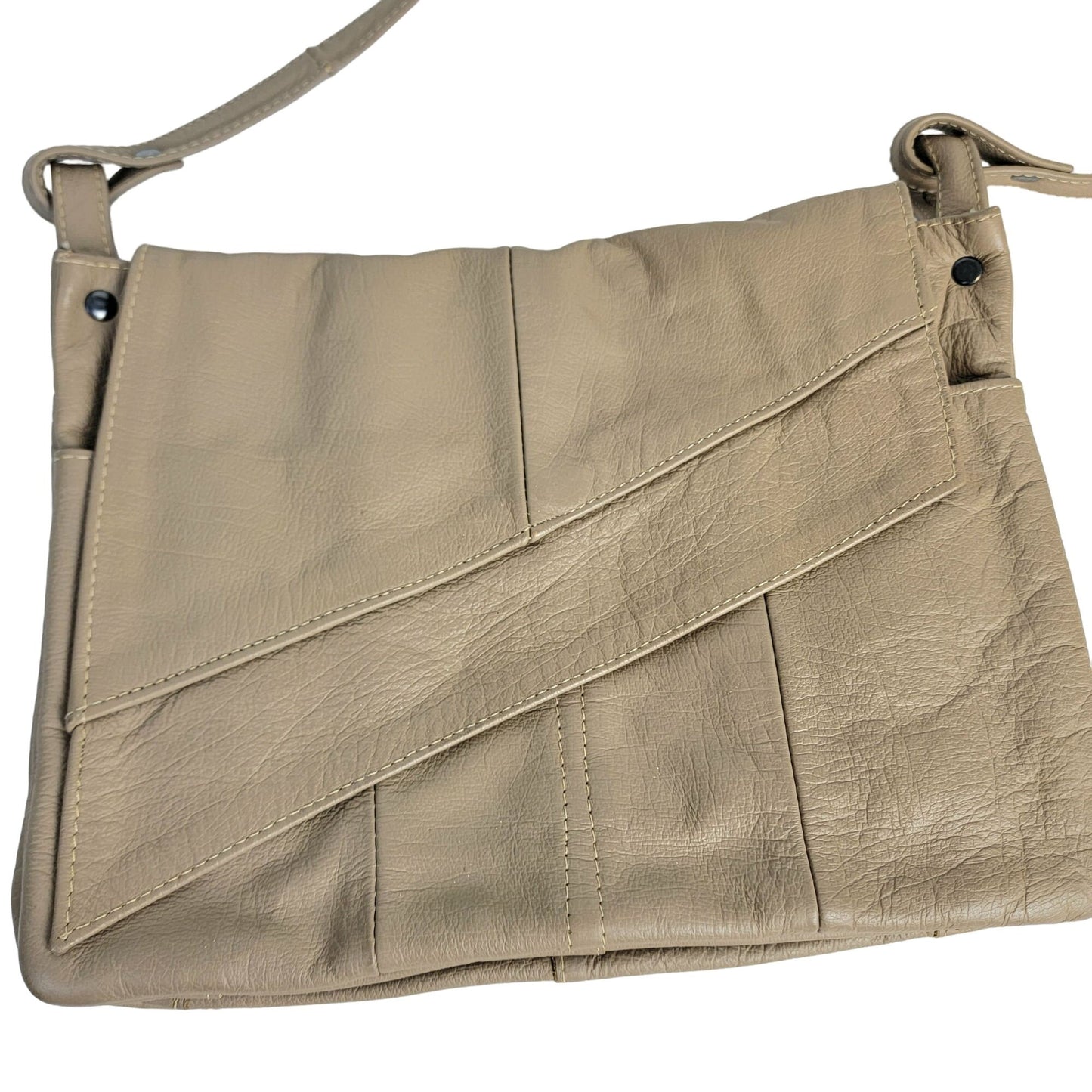Vintage Leather Shoulder Bag Fold Over Snap Button Purse Tan 90s