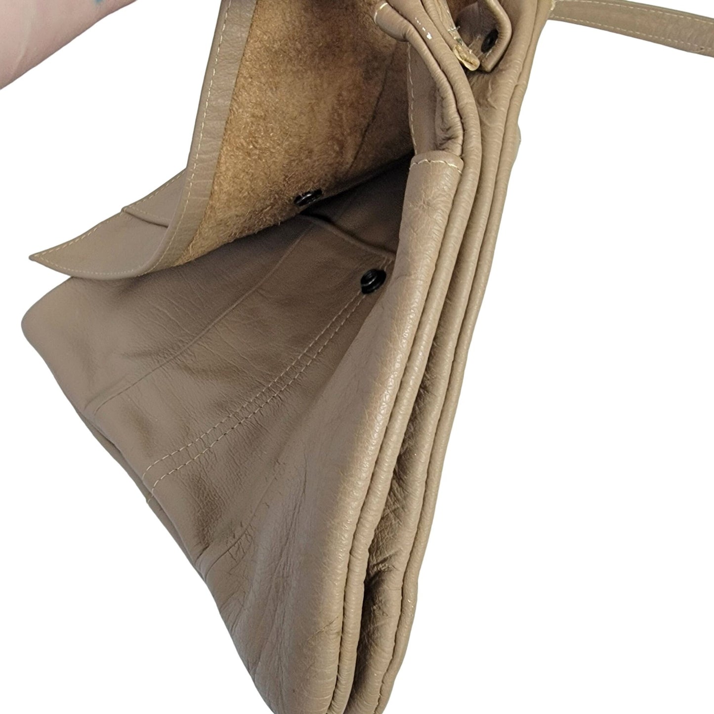 Vintage Leather Shoulder Bag Fold Over Snap Button Purse Tan 90s