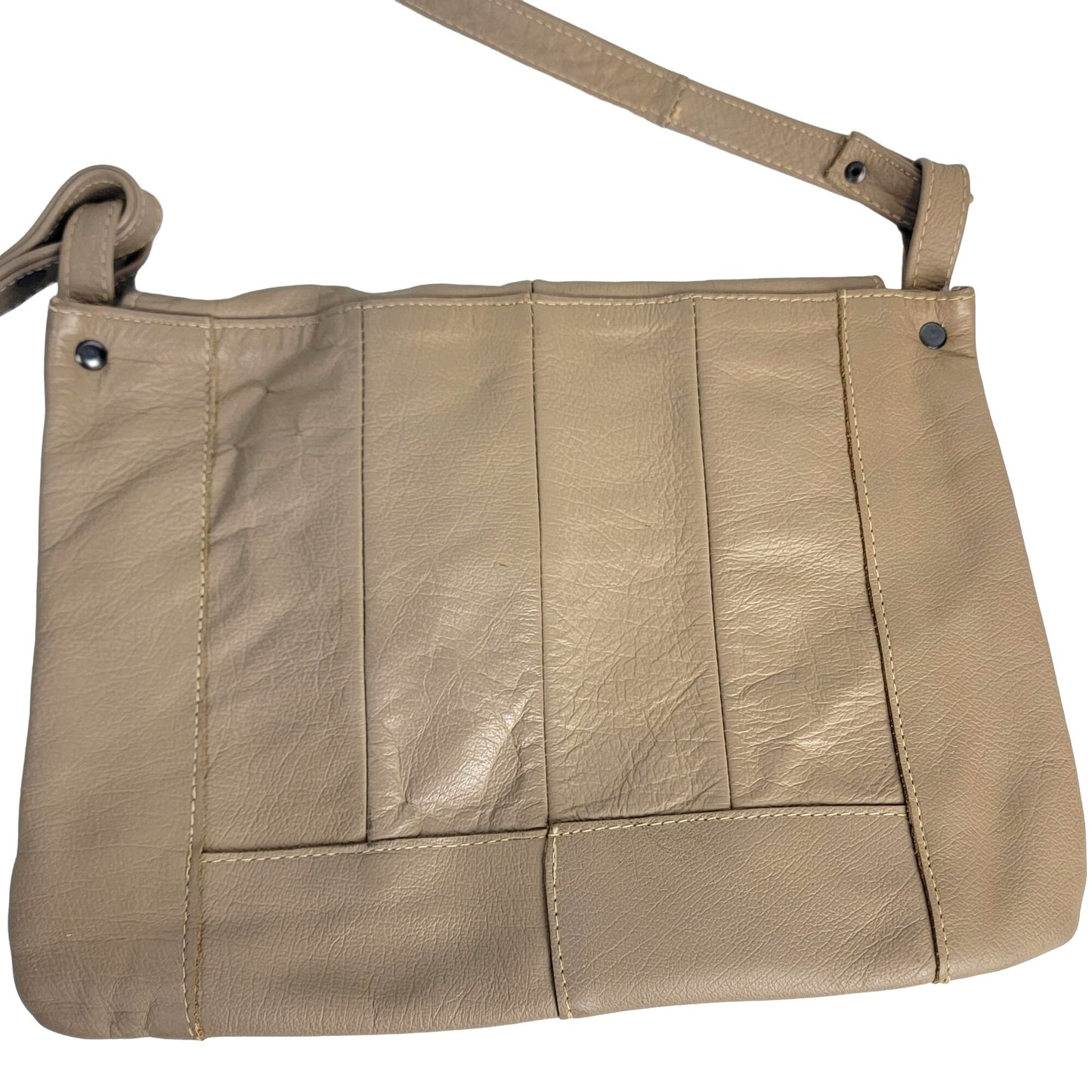 Vintage Leather Shoulder Bag Fold Over Snap Button Purse Tan 90s