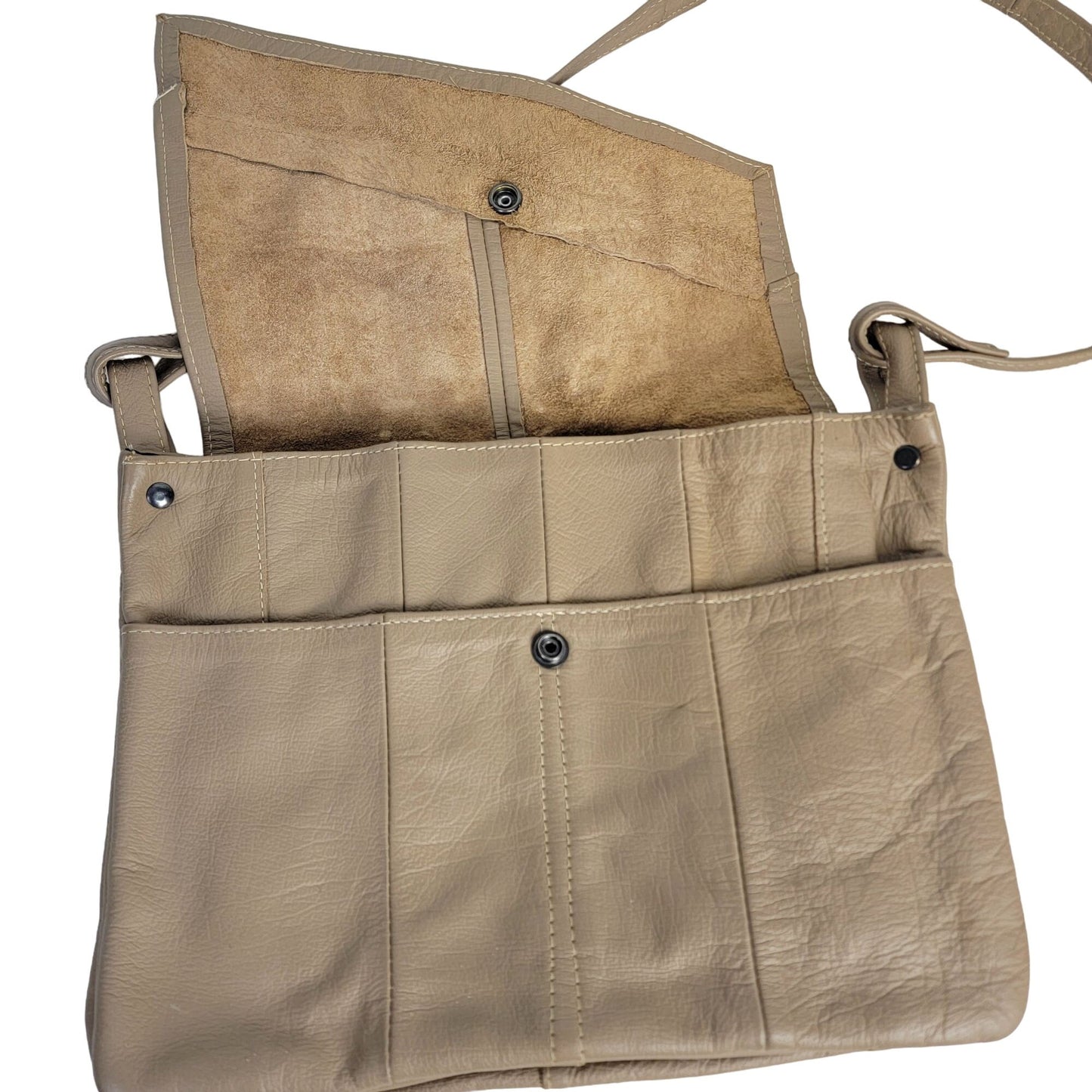 Vintage Leather Shoulder Bag Fold Over Snap Button Purse Tan 90s