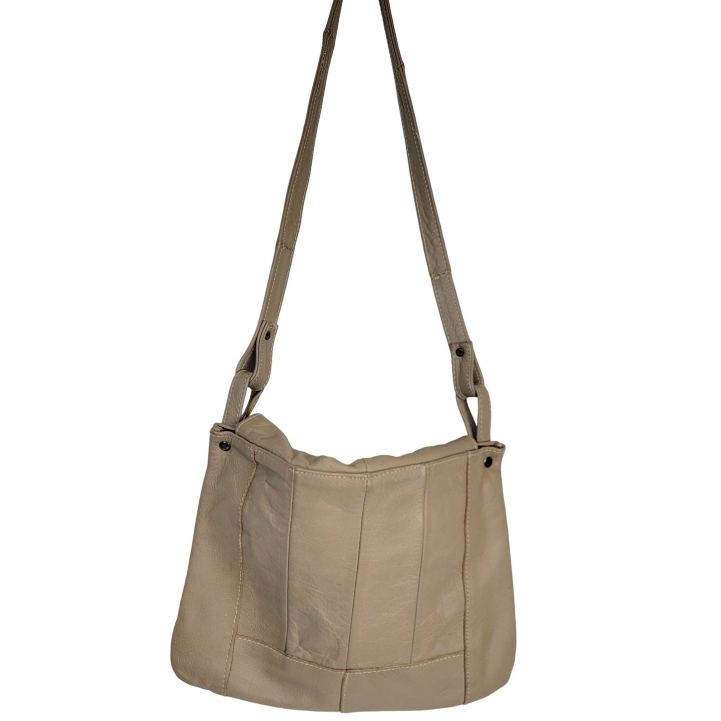 Vintage Leather Shoulder Bag Fold Over Snap Button Purse Tan 90s