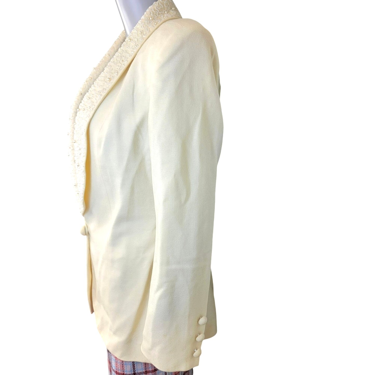 John Meyer Vintage 80s Beaded Blazer Jacket Women 8 Cream Beige Suit Coat Formal