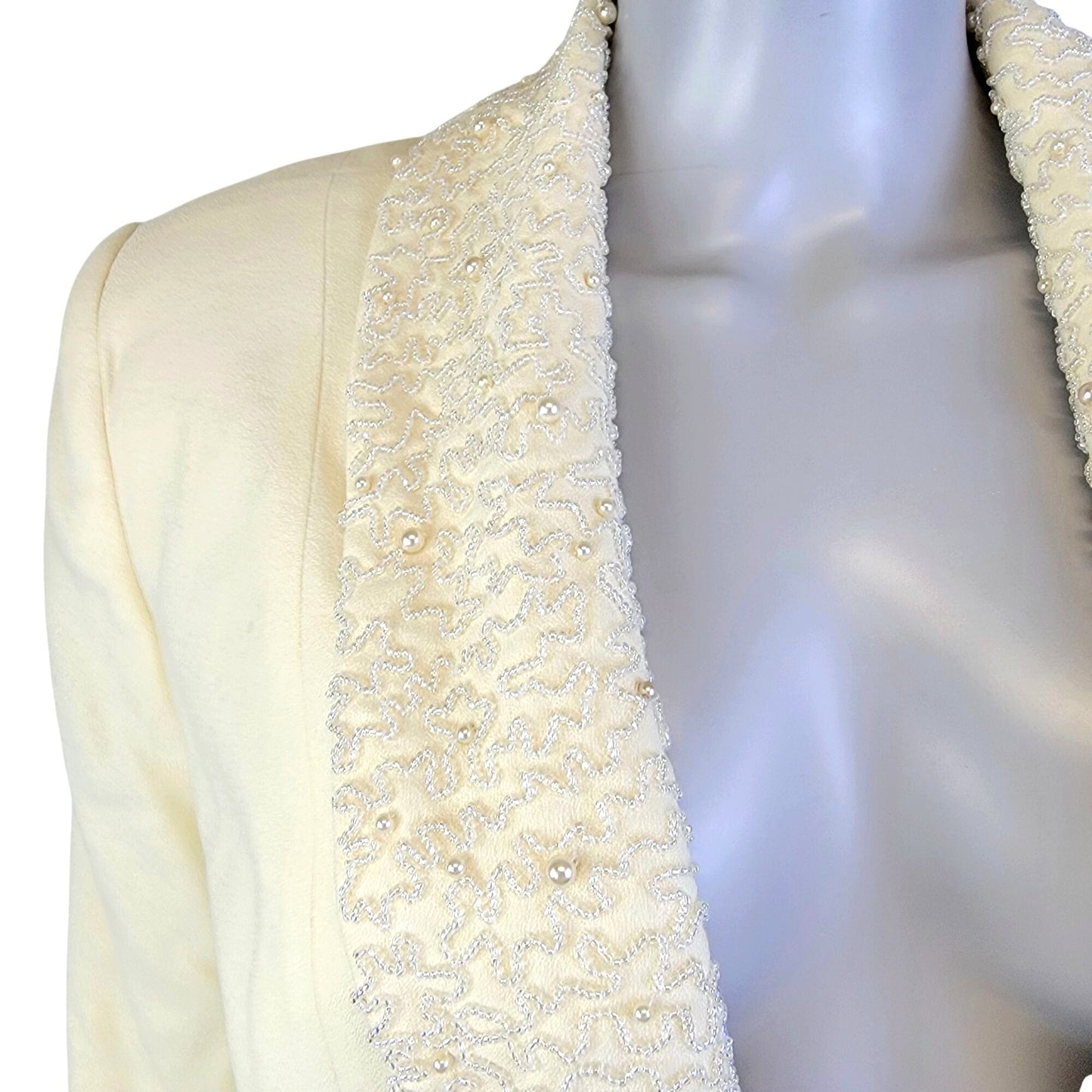 John Meyer Vintage 80s Beaded Blazer Jacket Women 8 Cream Beige Suit Coat Formal