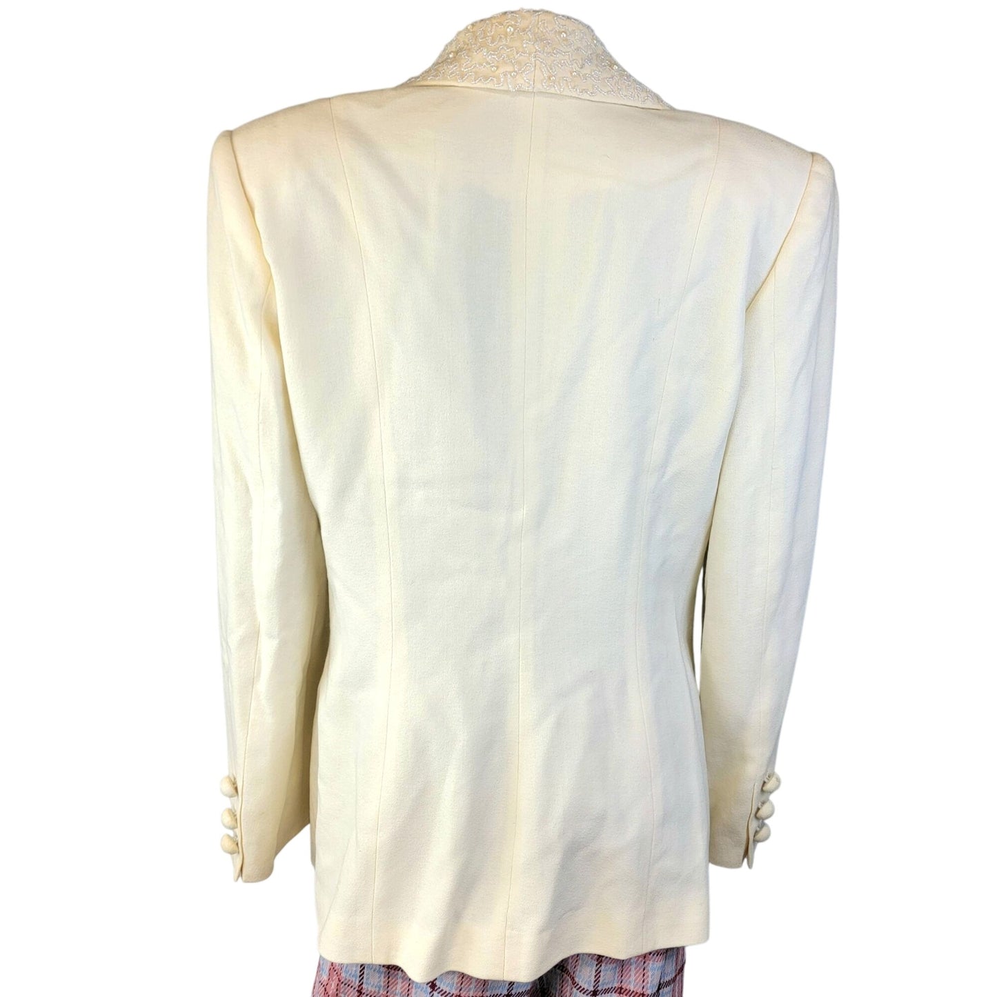 John Meyer Vintage 80s Beaded Blazer Jacket Women 8 Cream Beige Suit Coat Formal