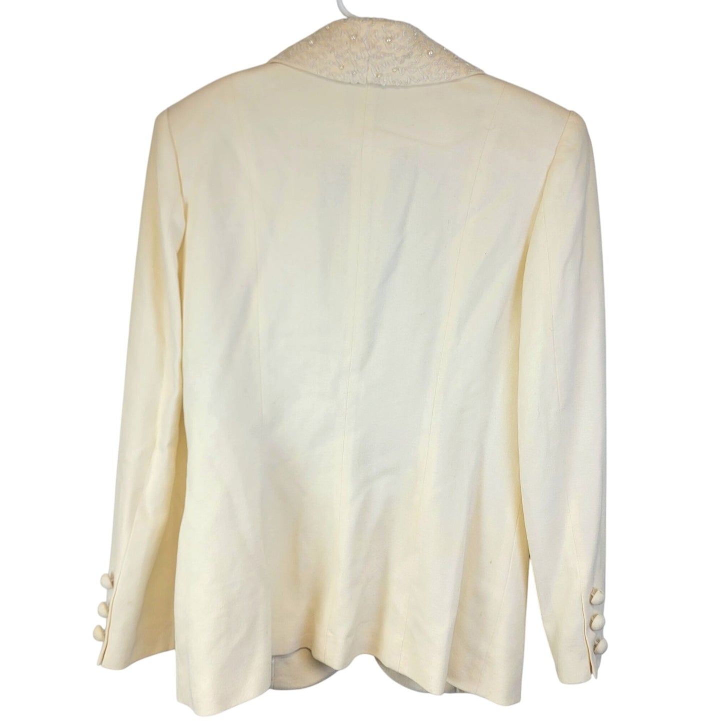 John Meyer Vintage 80s Beaded Blazer Jacket Women 8 Cream Beige Suit Coat Formal