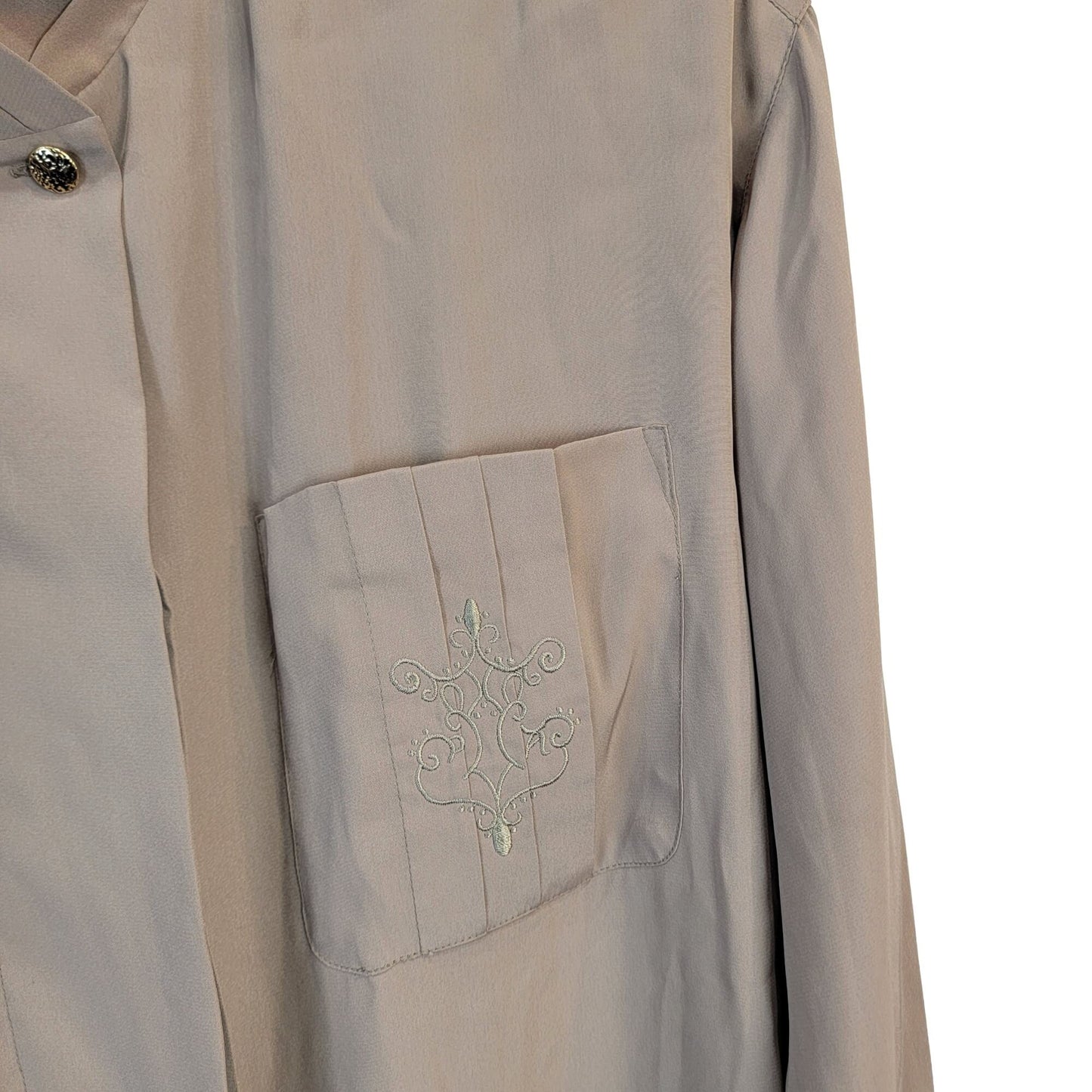 Vintage 80s Blouse Shirt Women 10 Large Button Top Tan Silver
