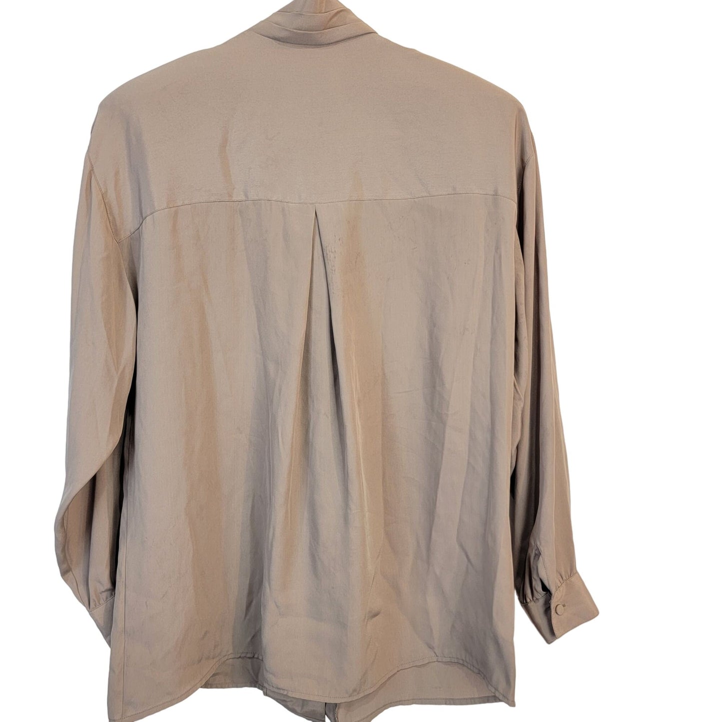 Vintage 80s Blouse Shirt Women 10 Large Button Top Tan Silver