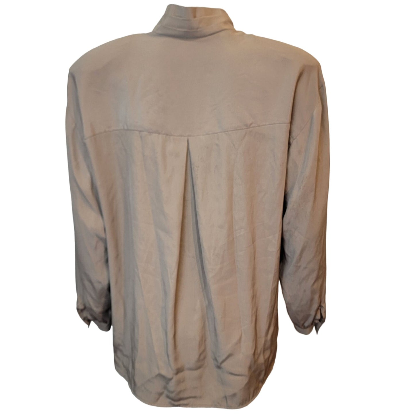 Vintage 80s Blouse Shirt Women 10 Large Button Top Tan Silver
