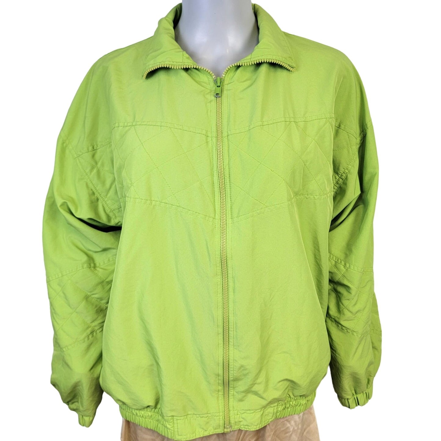 Vintage 90s Quilted Windbreaker Jacket Women Small Green