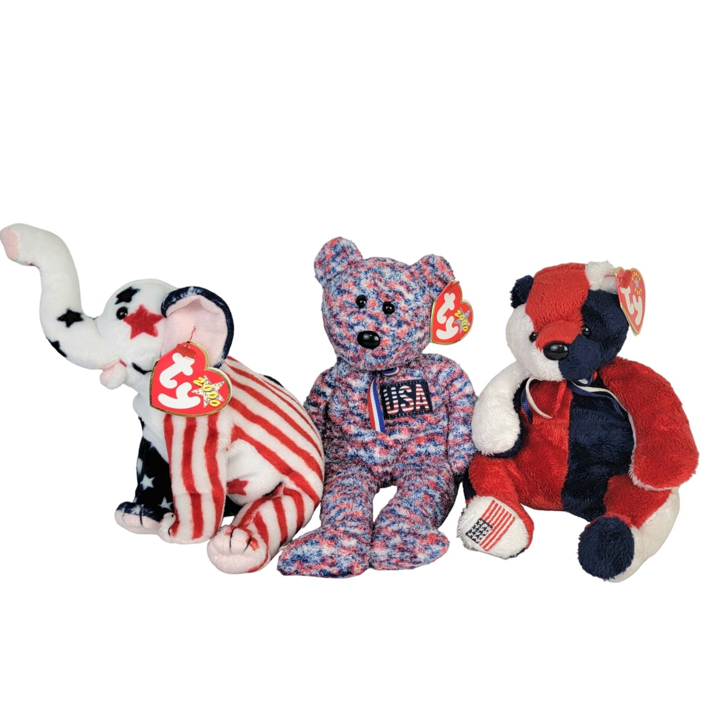 TY Beanie Baby Patriotic Lot Red White Blue USA Republican Trump