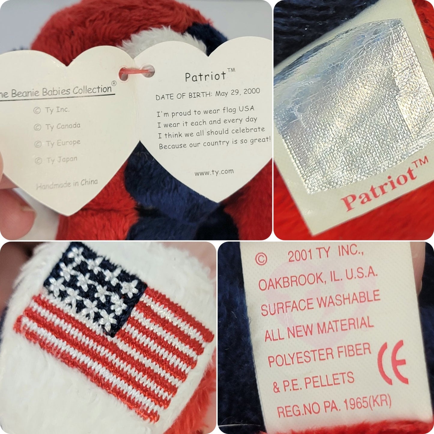 TY Beanie Baby Patriotic Lot Red White Blue USA Republican Trump