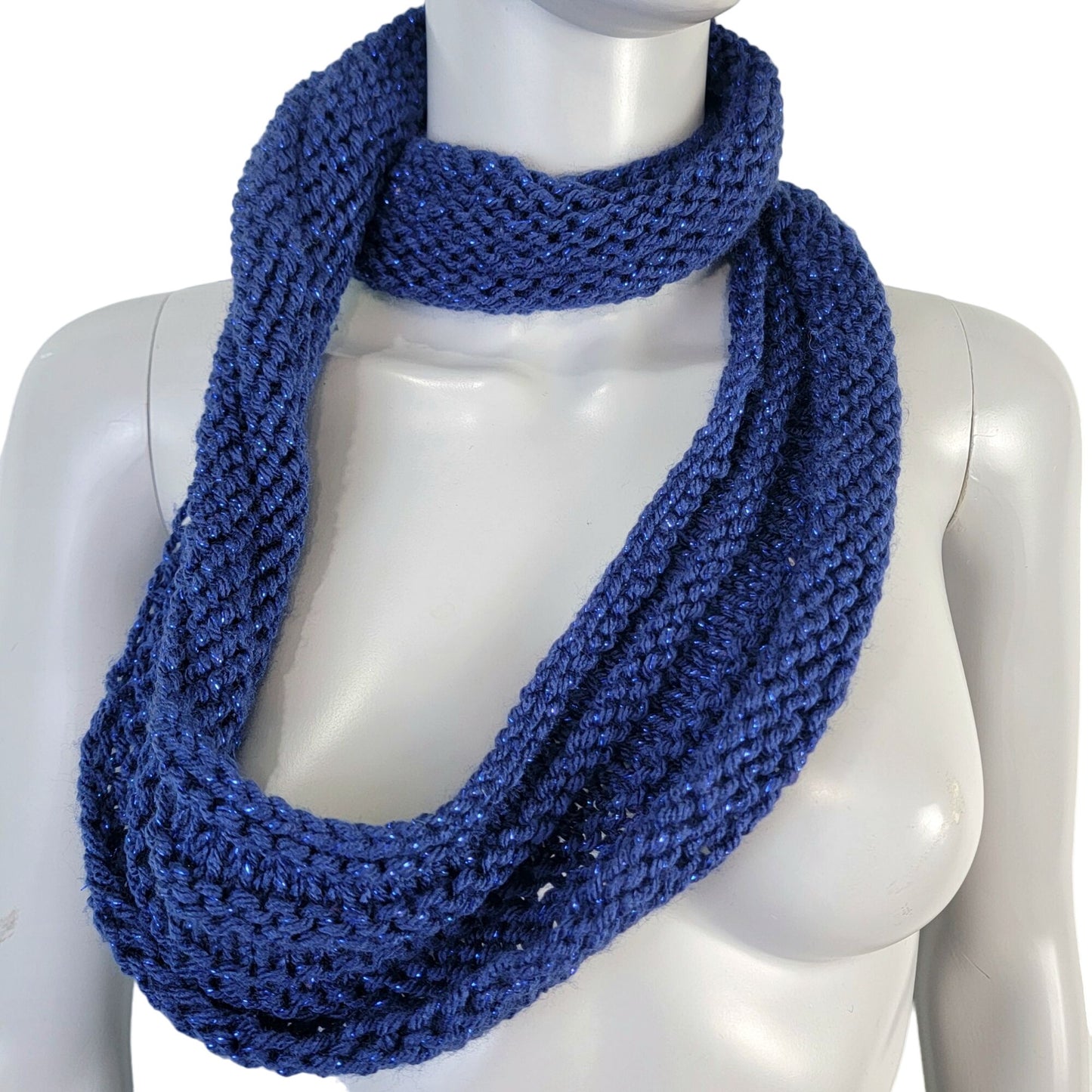 Blue Metallic Sparkle Cowl Women Girl Winter Accessories