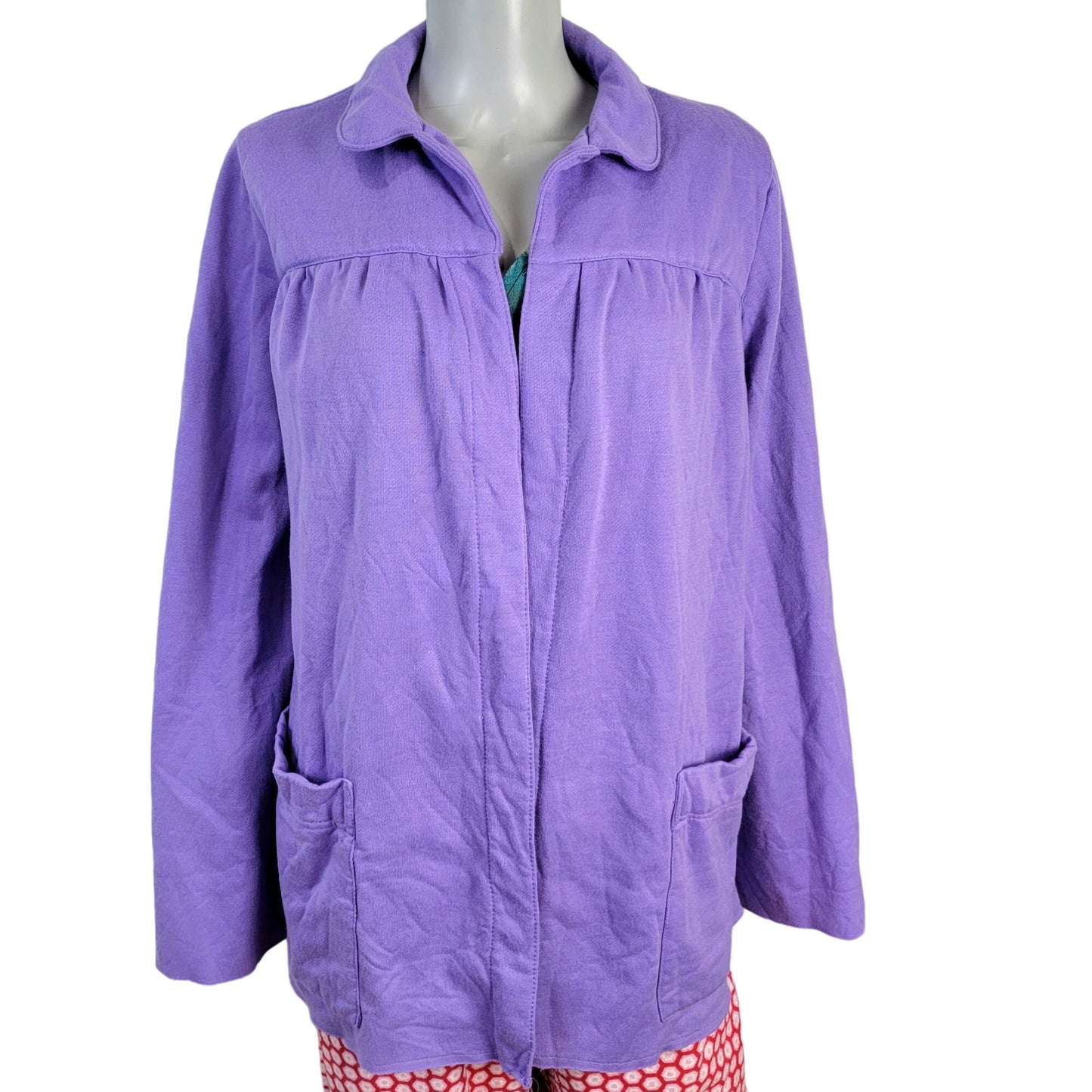 Vintage 80s Fleece Jacket Women 1X Plus Purple Collar Coat