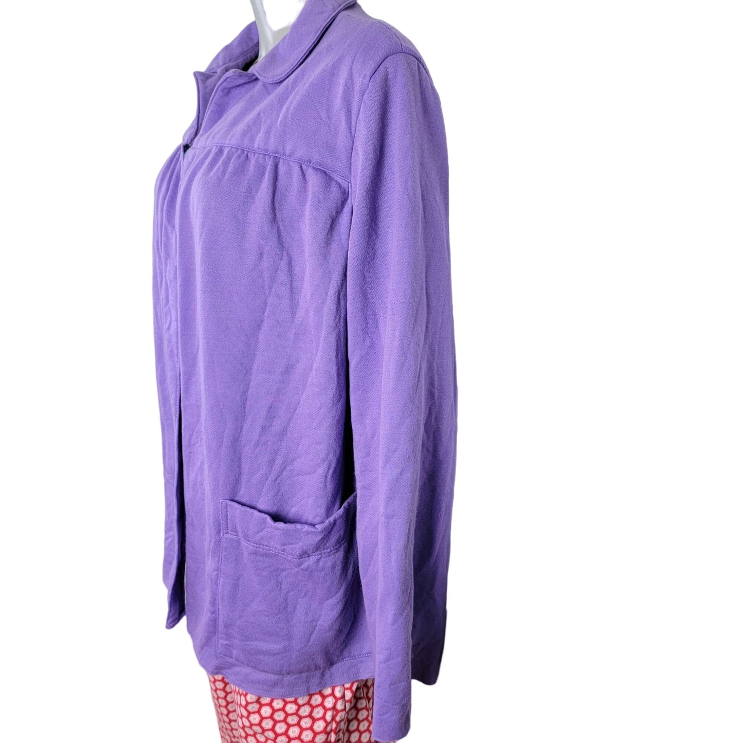 Vintage 80s Fleece Jacket Women 1X Plus Purple Collar Coat