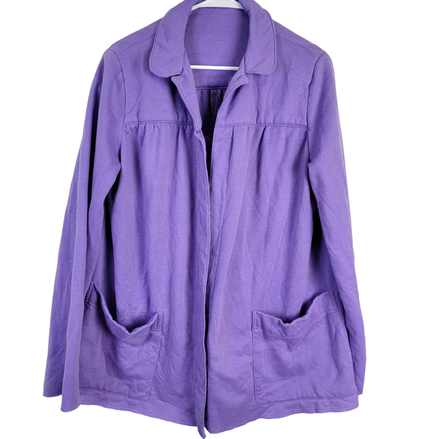 Vintage 80s Fleece Jacket Women 1X Plus Purple Collar Coat