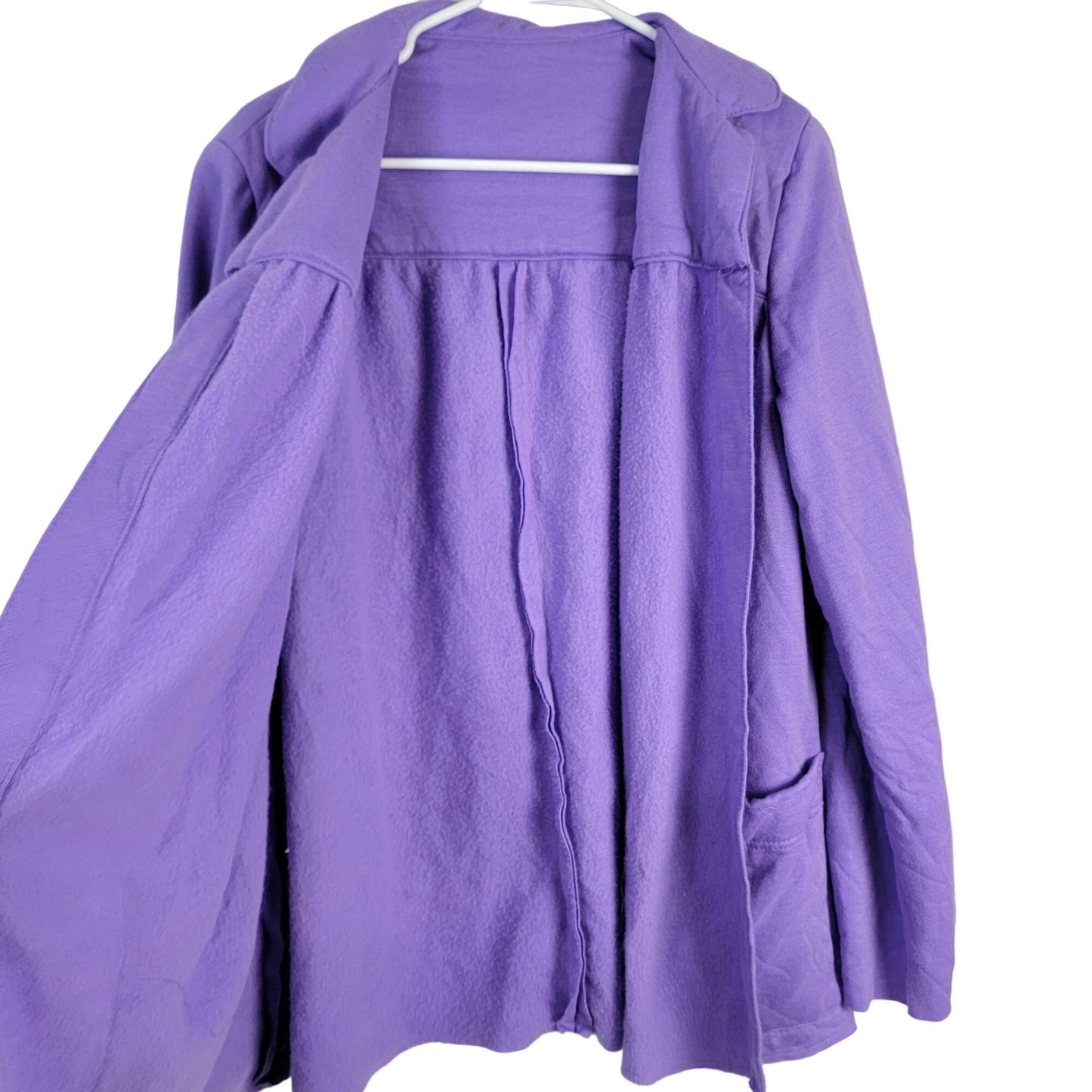 Vintage 80s Fleece Jacket Women 1X Plus Purple Collar Coat
