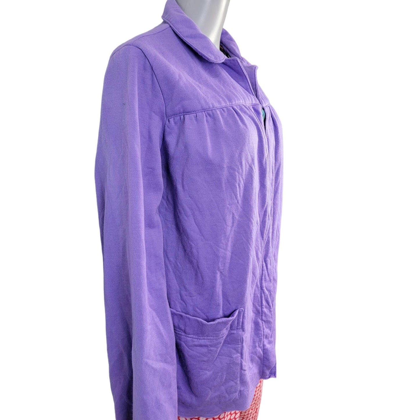 Vintage 80s Fleece Jacket Women 1X Plus Purple Collar Coat