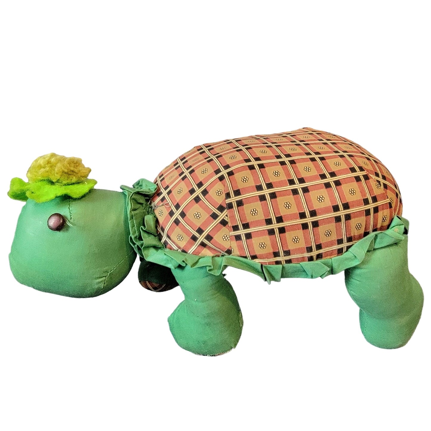 Vintage 80s Handmade Turtle Stuffed Animal Set Plaid