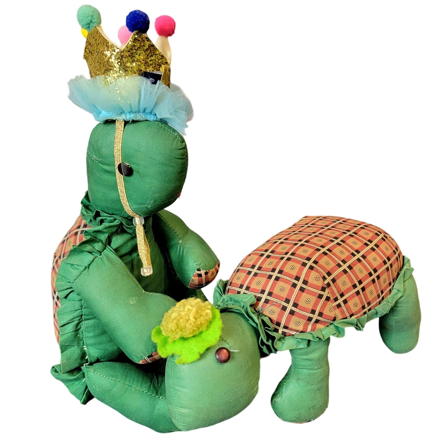 Vintage 80s Handmade Turtle Stuffed Animal Set Plaid