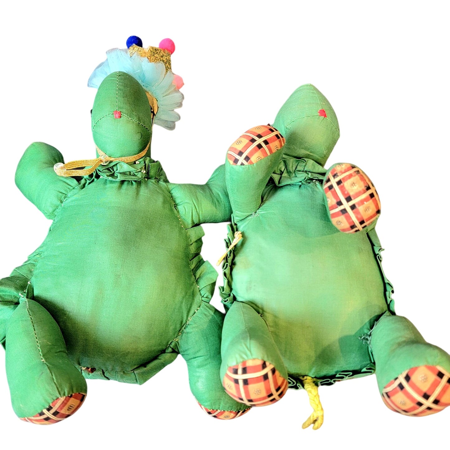 Vintage 80s Handmade Turtle Stuffed Animal Set Plaid