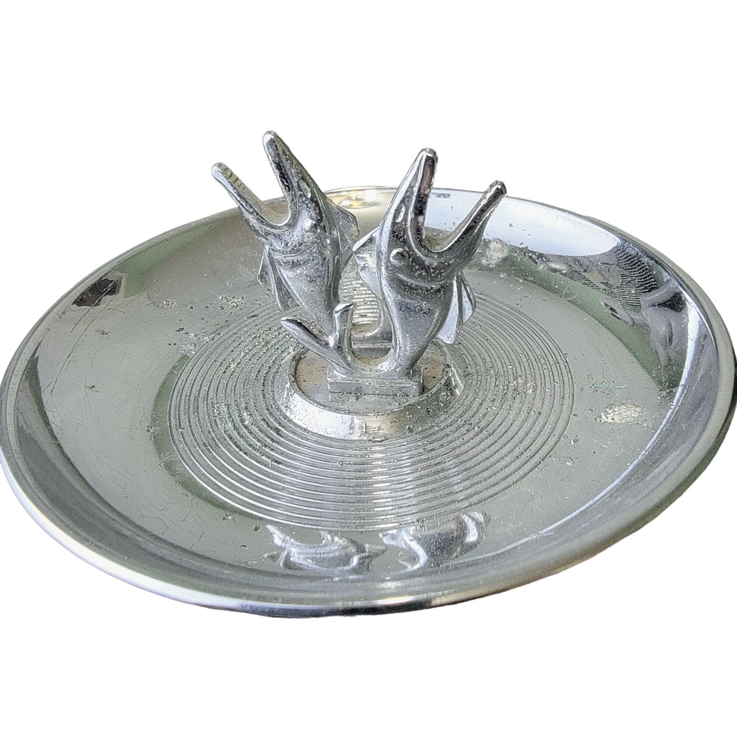 Vintage 50s Fish Pincherette Ashtray Silver Metal Chrome Mid Century Art Deco