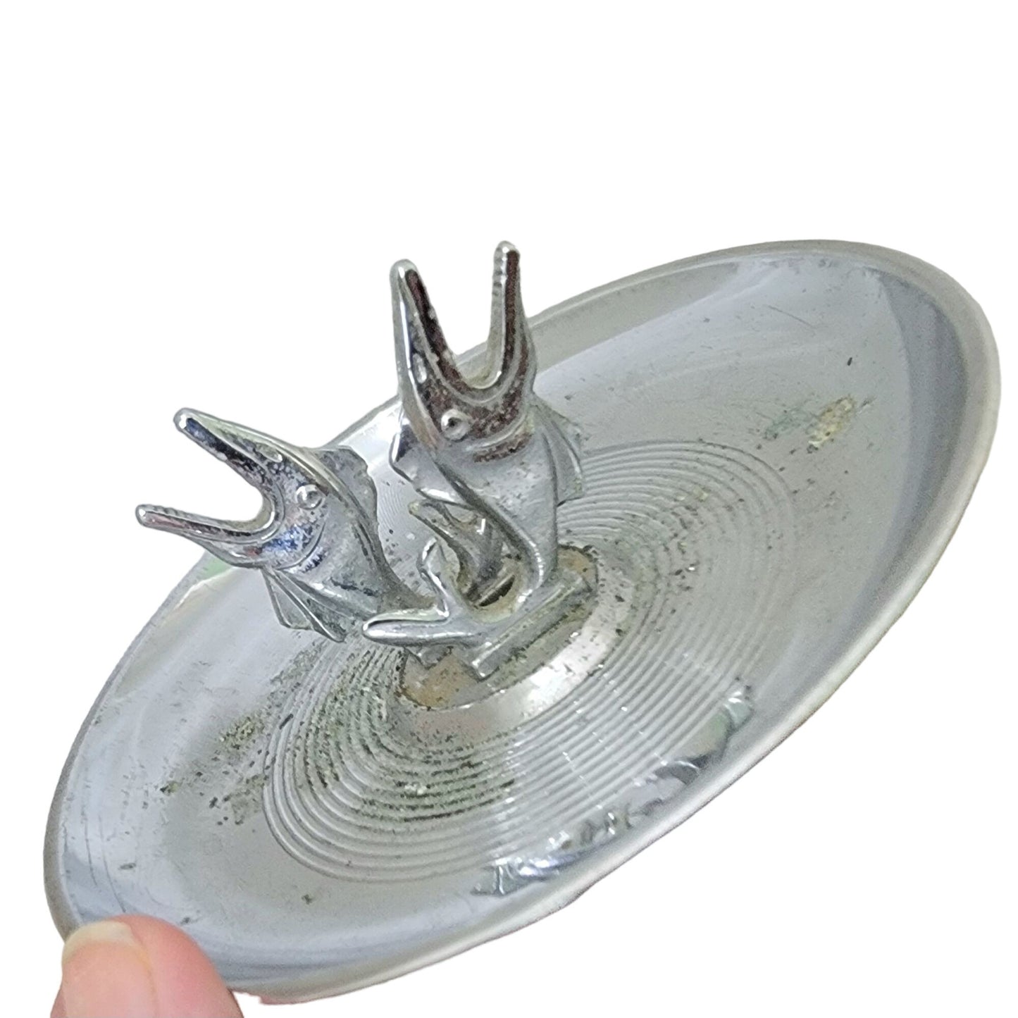 Vintage 50s Fish Pincherette Ashtray Silver Metal Chrome Mid Century Art Deco