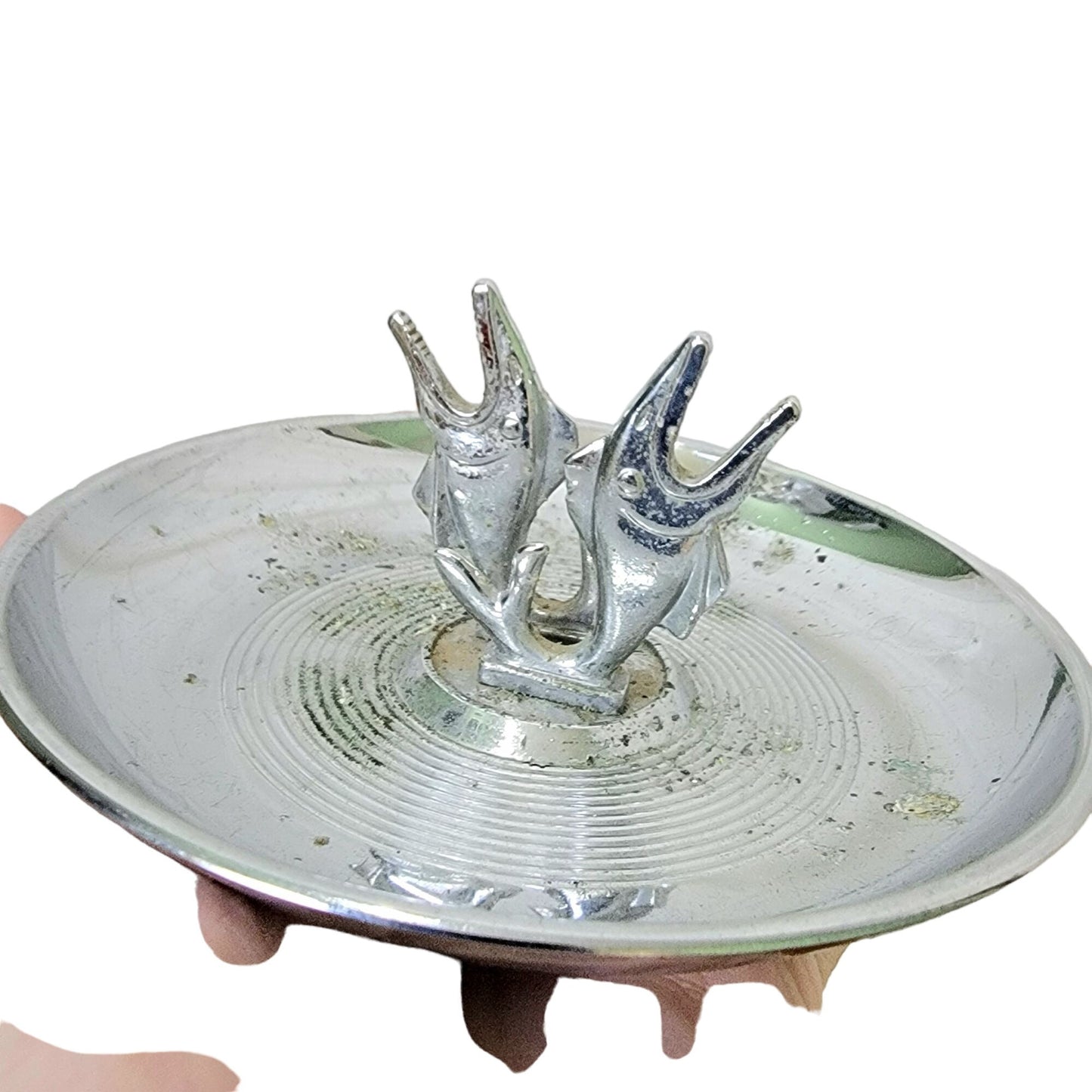 Vintage 50s Fish Pincherette Ashtray Silver Metal Chrome Mid Century Art Deco