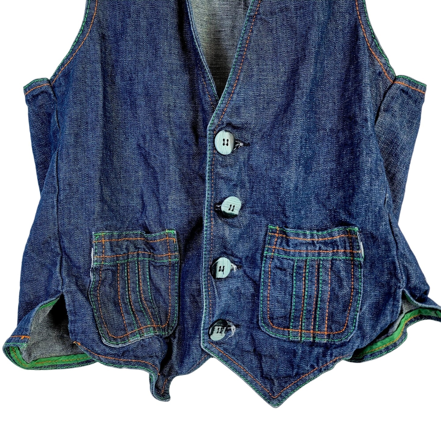 Vintage 70s Denim Vest Women Small Men 38 Button Up Jacket Top Retro 4 6 Fall S