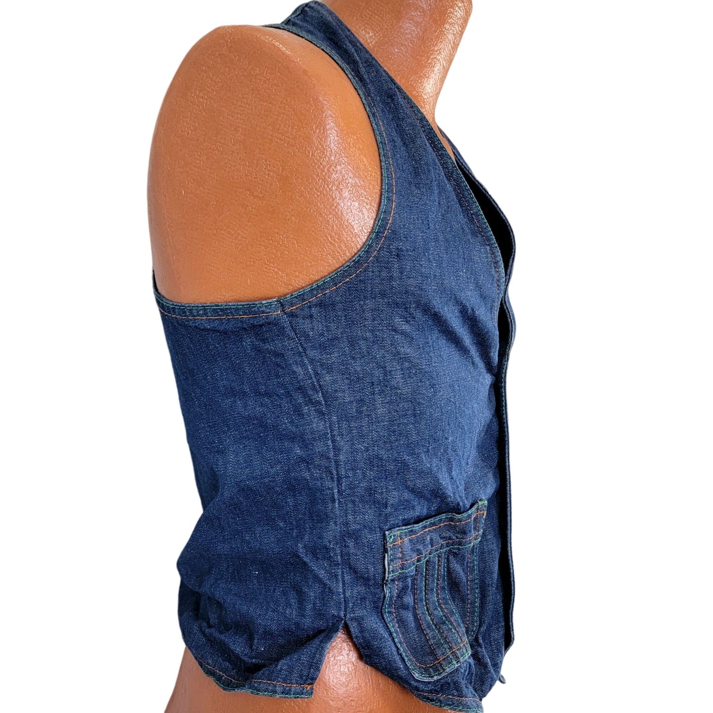 Vintage 70s Denim Vest Women Small Men 38 Button Up Jacket Top Retro 4 6 Fall S
