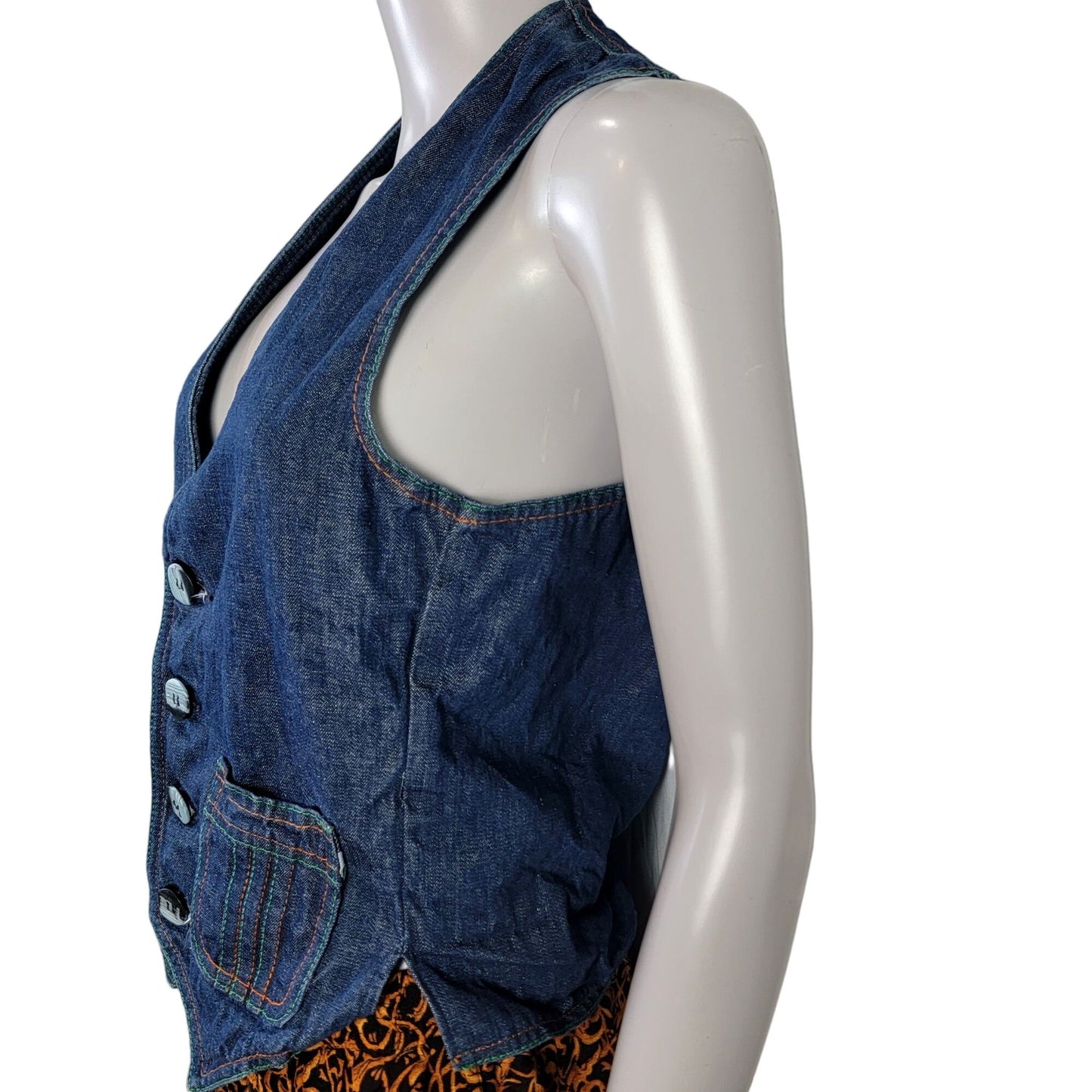 Vintage 70s Denim Vest Women Small Men 38 Button Up Jacket Top Retro 4 6 Fall S