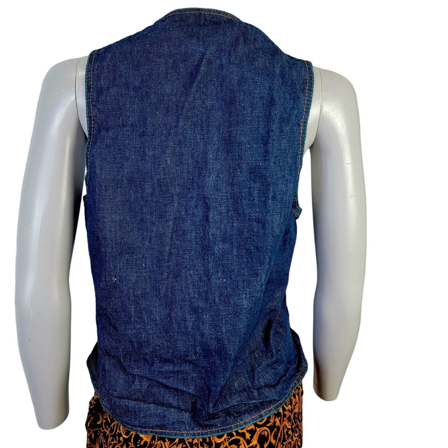 Vintage 70s Denim Vest Women Small Men 38 Button Up Jacket Top Retro 4 6 Fall S