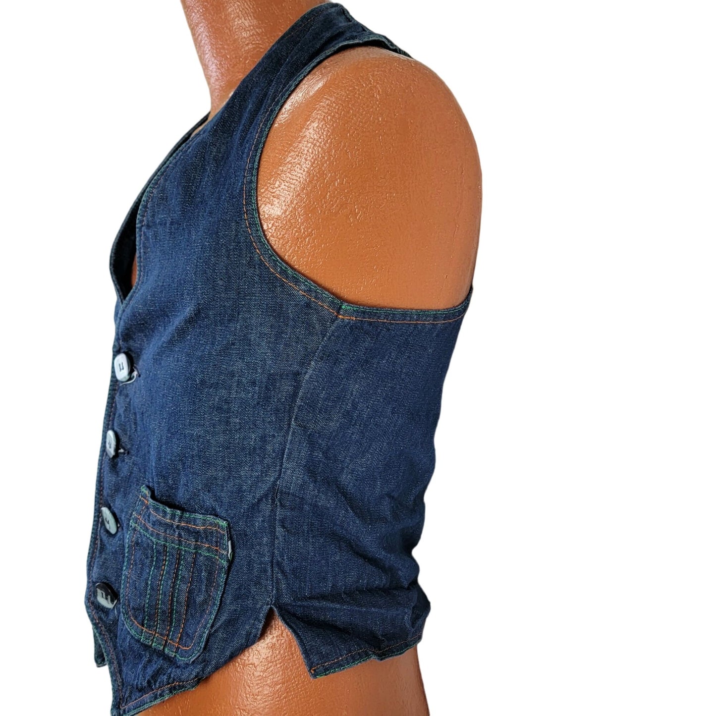 Vintage 70s Denim Vest Women Small Men 38 Button Up Jacket Top Retro 4 6 Fall S