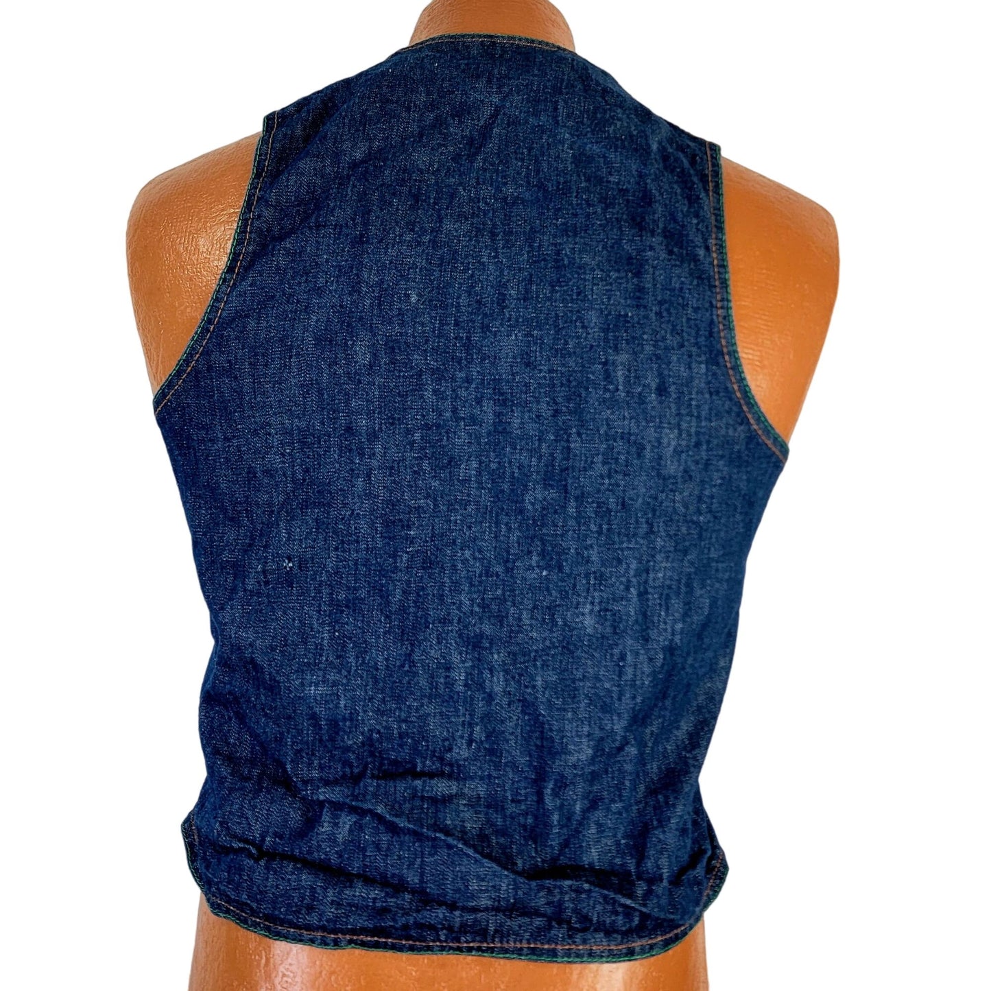 Vintage 70s Denim Vest Women Small Men 38 Button Up Jacket Top Retro 4 6 Fall S
