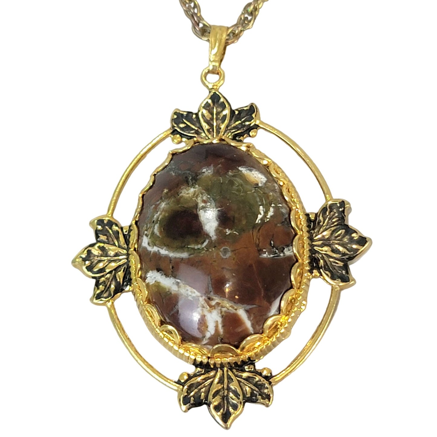 Mojave Jasper Pendant Necklace Gold Chain Women Jewelry Stone Cabochon Vintage