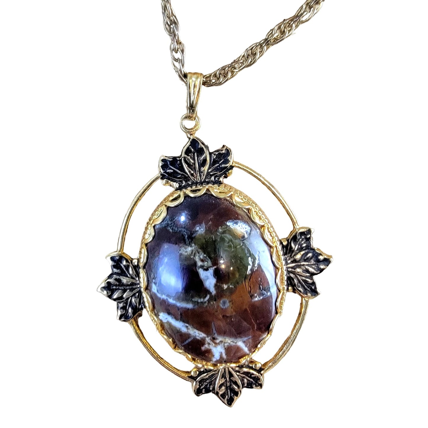 Mojave Jasper Pendant Necklace Gold Chain Women Jewelry Stone Cabochon Vintage