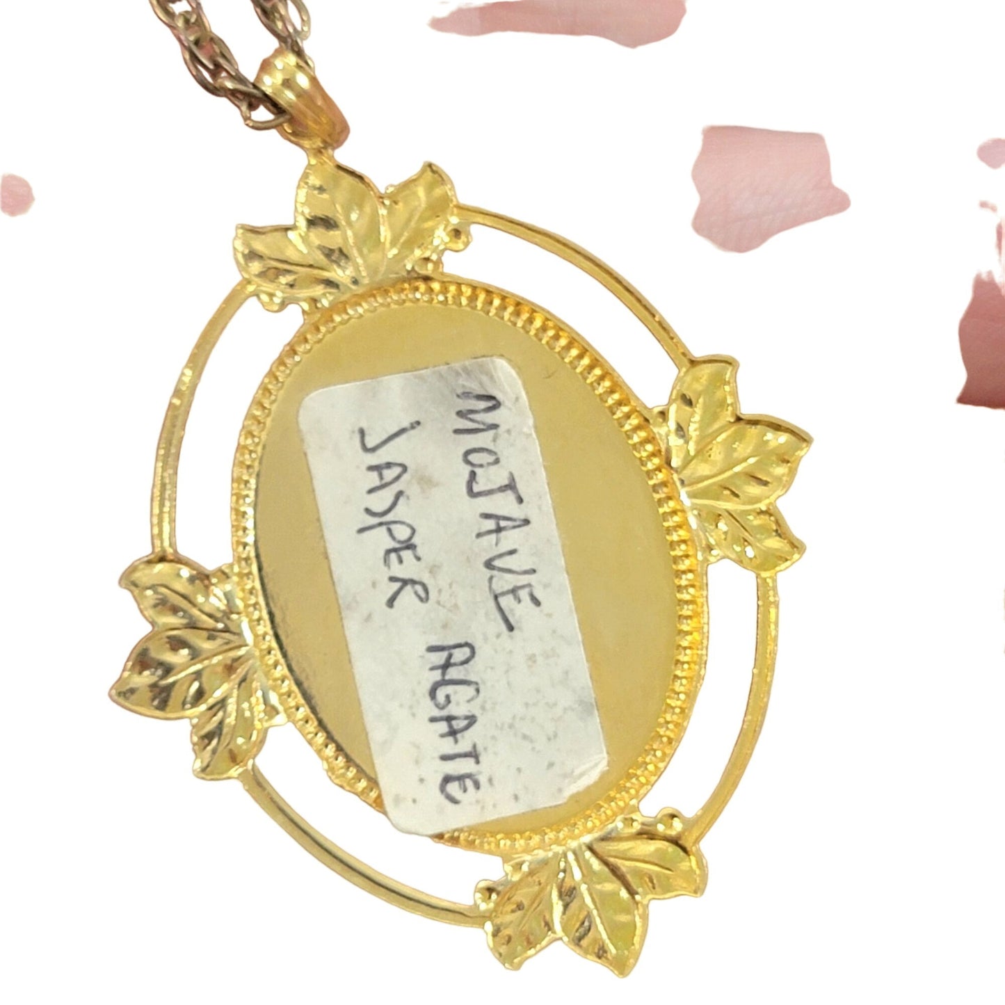 Mojave Jasper Pendant Necklace Gold Chain Women Jewelry Stone Cabochon Vintage