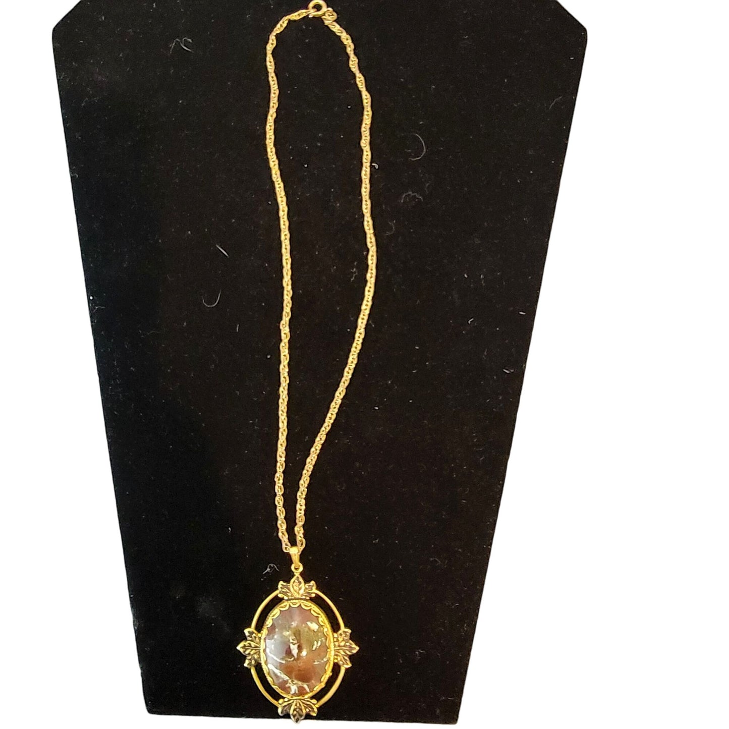 Mojave Jasper Pendant Necklace Gold Chain Women Jewelry Stone Cabochon Vintage