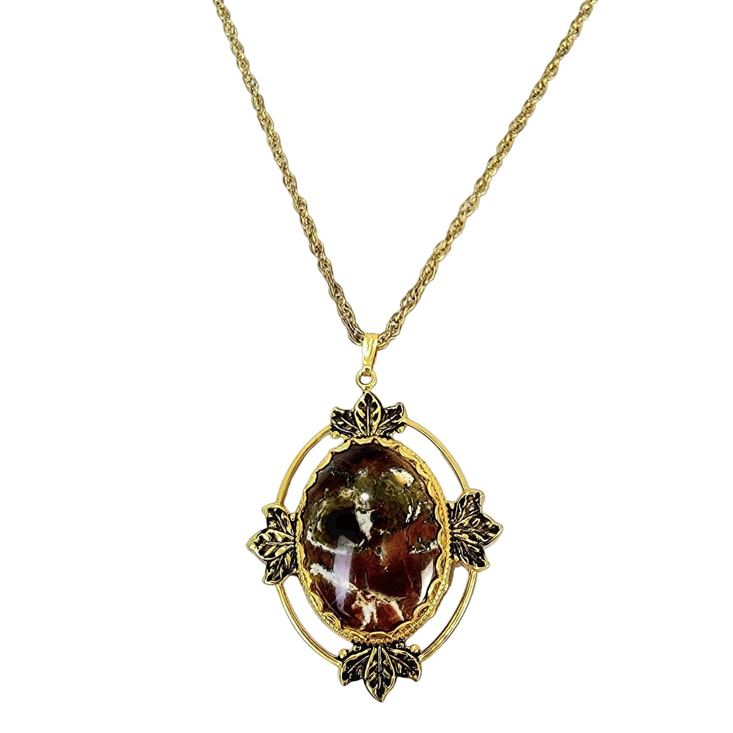 Mojave Jasper Pendant Necklace Gold Chain Women Jewelry Stone Cabochon Vintage