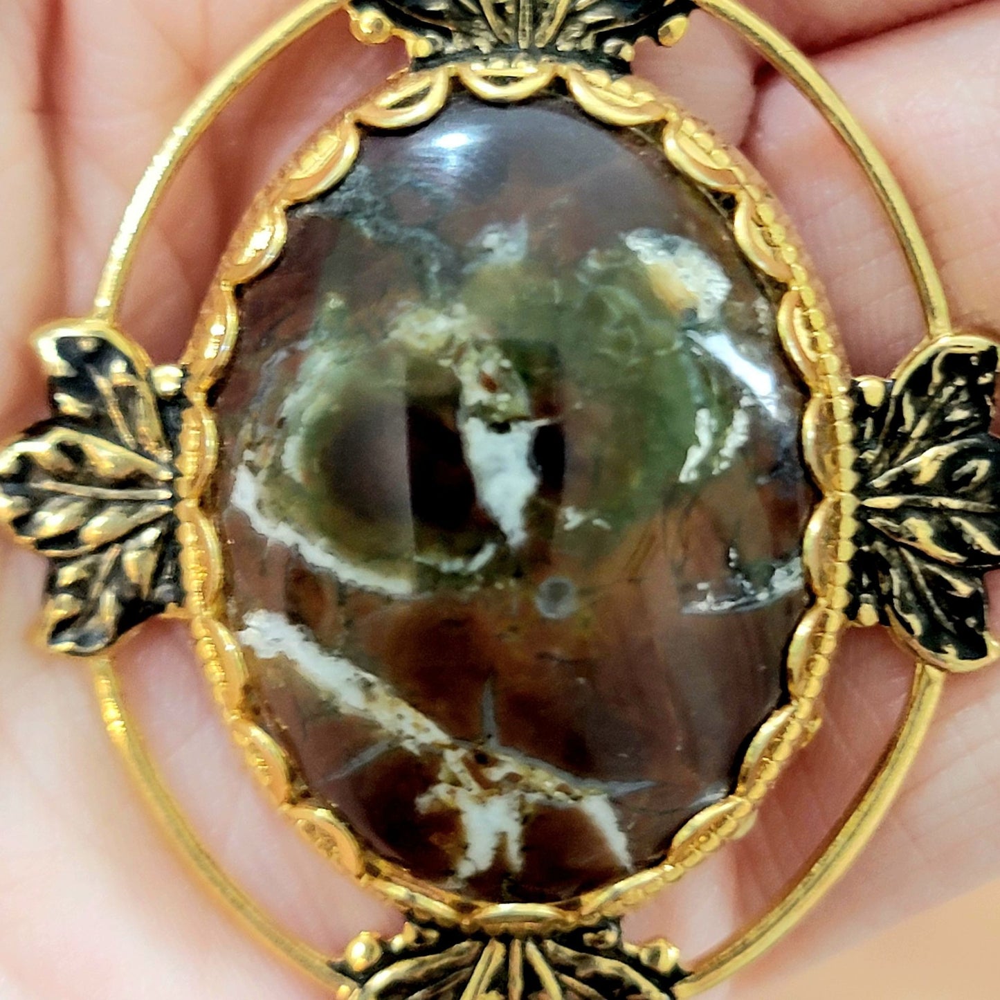Mojave Jasper Pendant Necklace Gold Chain Women Jewelry Stone Cabochon Vintage