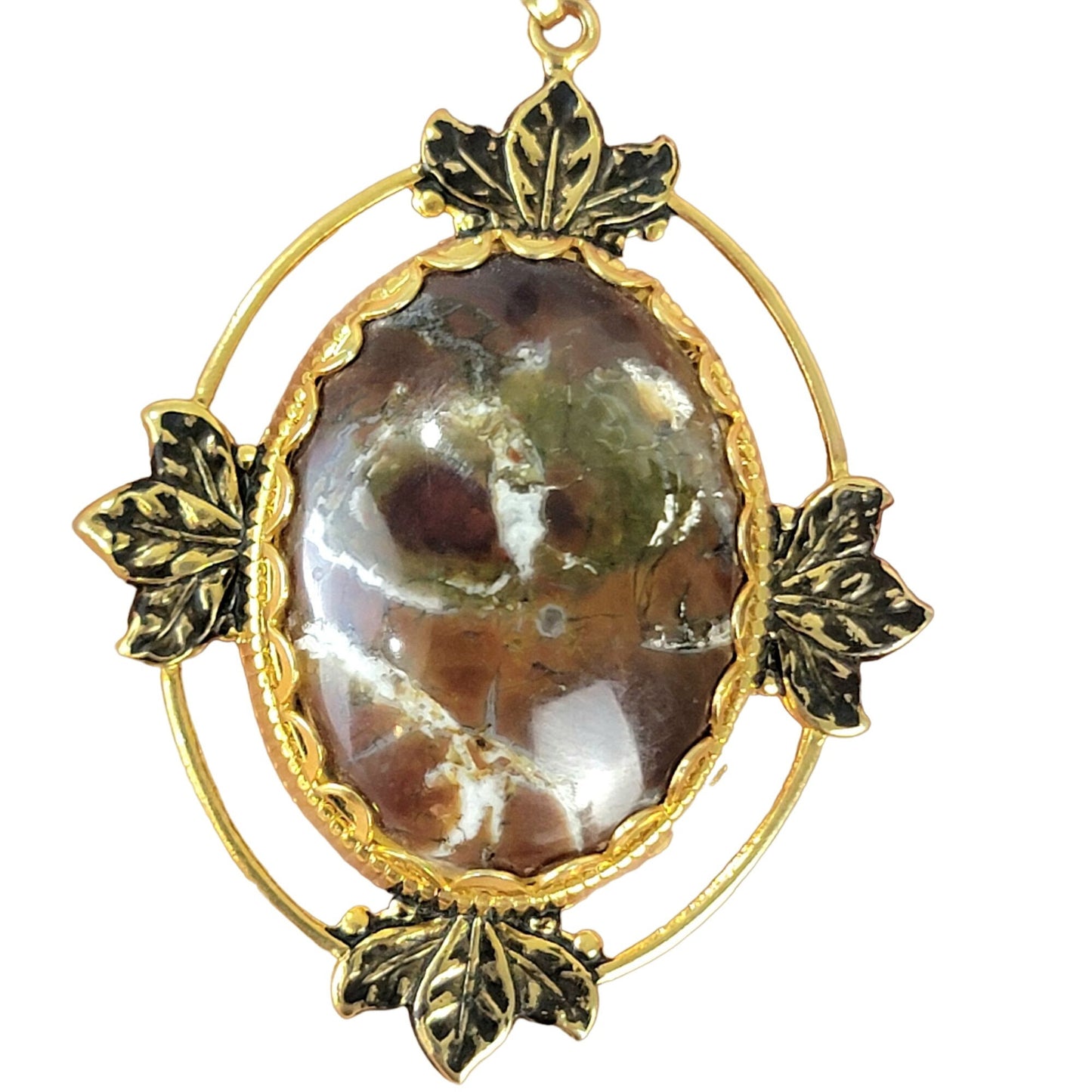 Mojave Jasper Pendant Necklace Gold Chain Women Jewelry Stone Cabochon Vintage