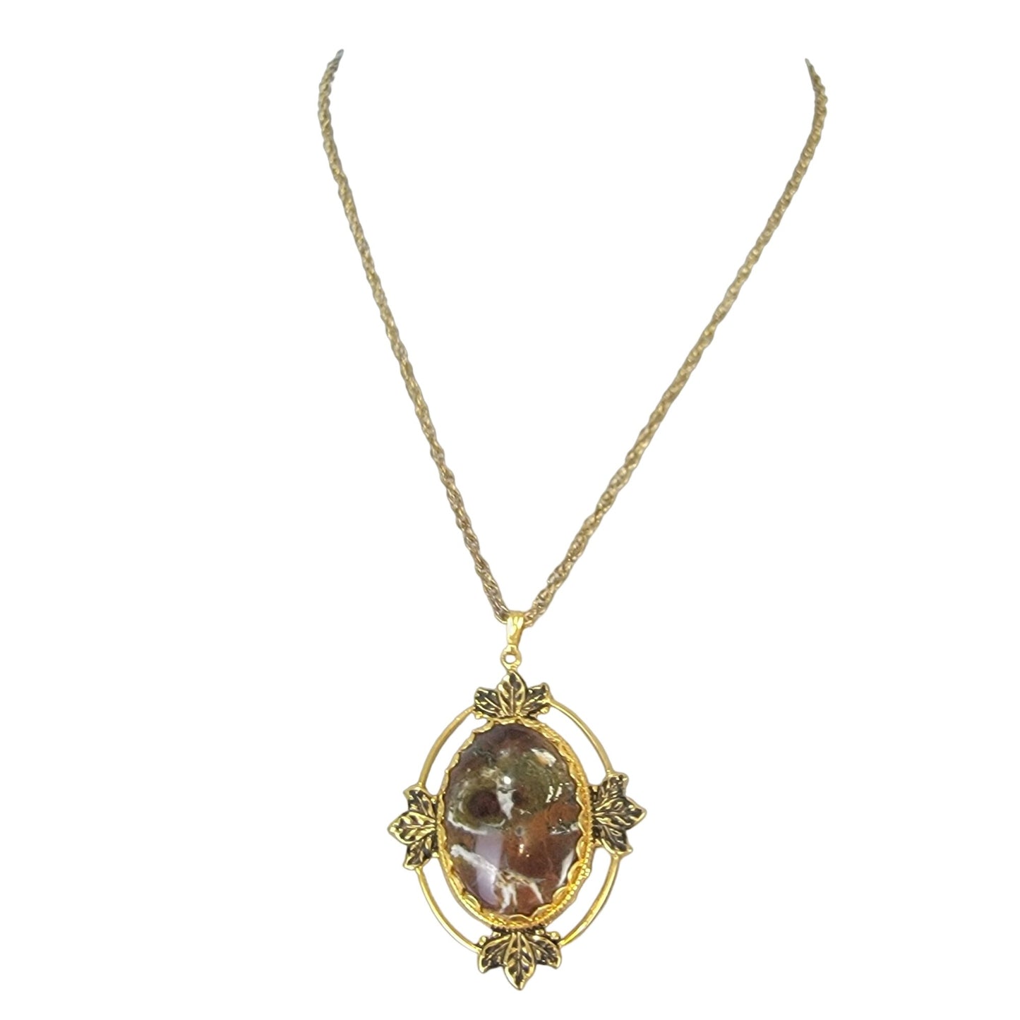 Mojave Jasper Pendant Necklace Gold Chain Women Jewelry Stone Cabochon Vintage